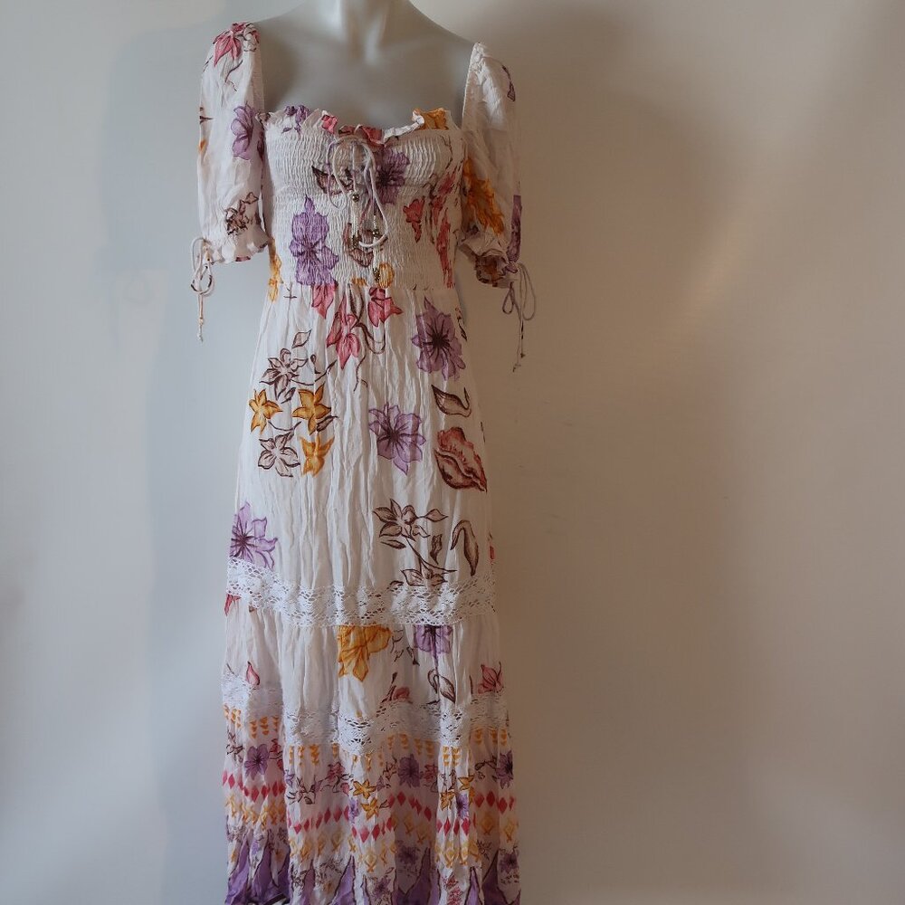 NWT Womens Tina Demel "Tiana" Off White, Multi Floral Maxi Dress Size M